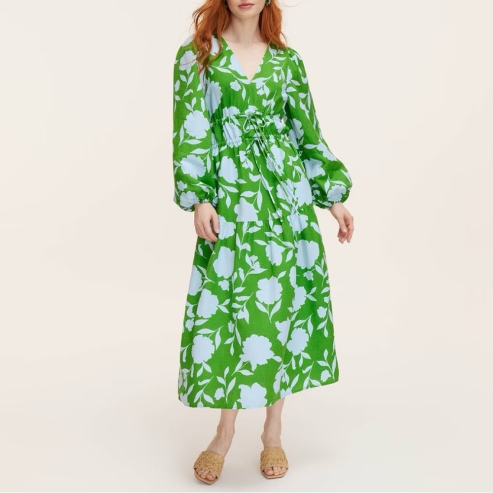 Kade Spade x Target Green Blue Classic Rose Linen Long Sleeve Maxi Dress